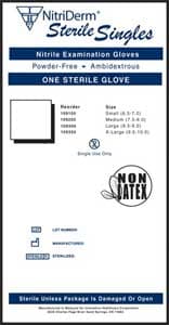 Nitriderm Sterile Singles Powder-Free Nitrile Exam Gloves, Small (6 1/2 - 7), Ambidextrous, 9 1/2" Length, Box of 100 - Nitriderm Sterile Singles Powder-Free Nitrile Exam Gloves, Small 6 1/2 - 7 - Image 1