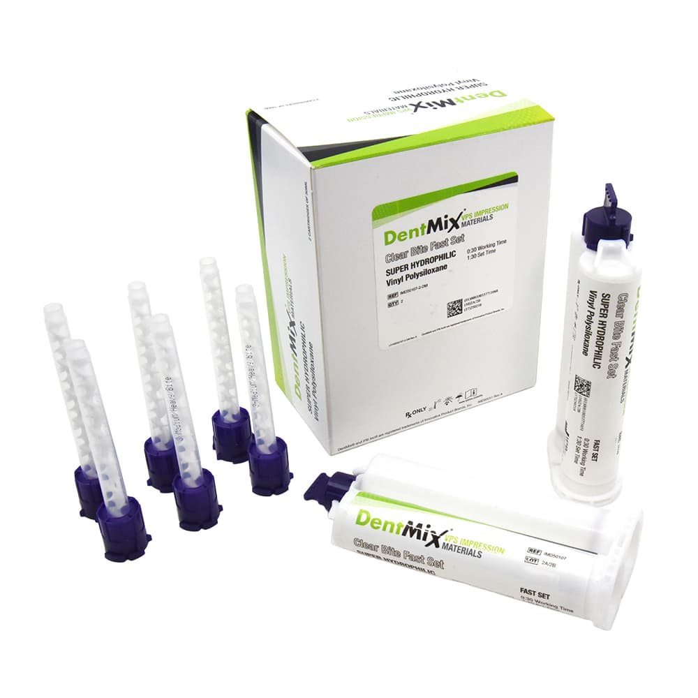 DentMix Fast Set VPS Bite Registration Material, Clear, 2 x 50ml Cartridges with 6 Mixing Tips - DentMix Fast Set VPS Bite Registration Material, Clear, 2 - 50ml Cartridges and 6 Mixing Tips - Image 1