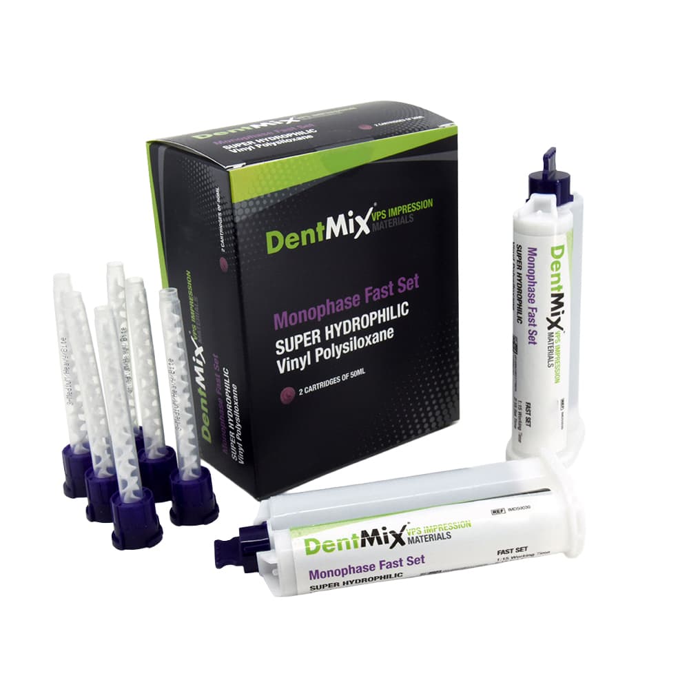 DentMix Monophase Fast Set VPS Impression Material, Purple, 2 x 50ml Cartridges with 6 Mixing Tips - DentMix Monophase, Fast Set VPS Impression Material, Purple, 2 - 50ml Cartridges and 6 Mixing Tips - Image 1