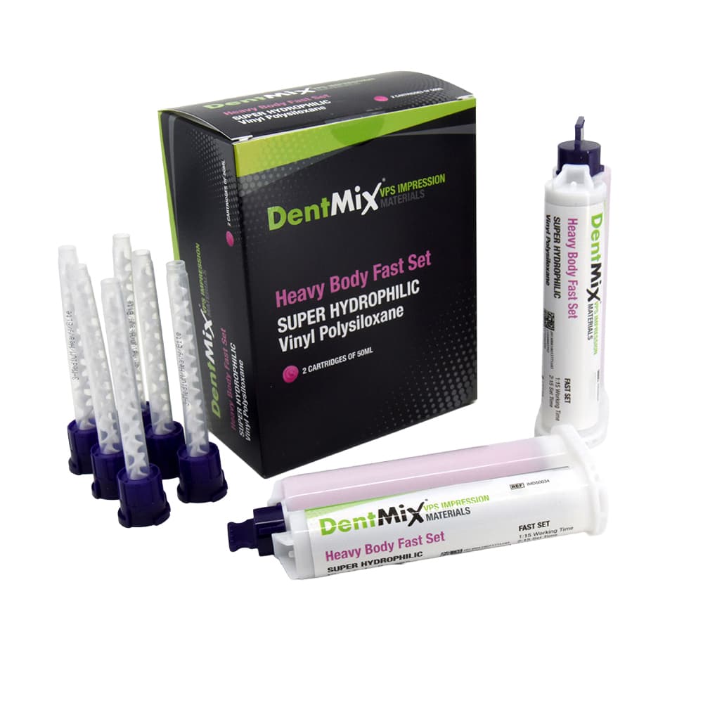DentMix Heavy Body Fast Set VPS Impression Material, Pink, 2 x 50ml Cartridges with 6 Mixing Tips - DentMix Heavy Body, Fast Set VPS Impression Material, Pink, 2 - 50ml Cartridges and 6 Mixing Tips - Image 1