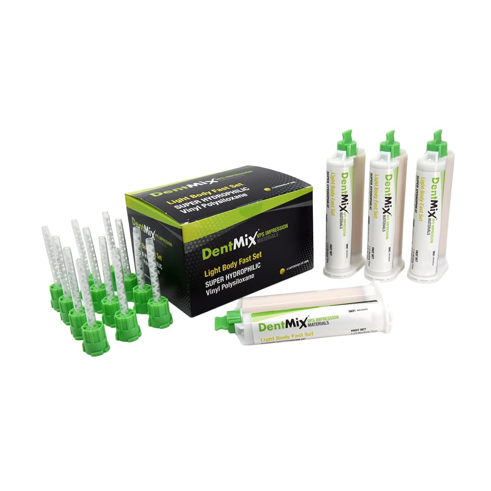 DentMix Light Body Fast Set VPS Impression Material, Yellow, 4 x 50ml Cartridges with 12 Mixing Tips - DentMix Light Body, Fast Set VPS Impression Material, Yellow, 4 - 50ml Cartridges and 12 Mixing Tips - Image 1
