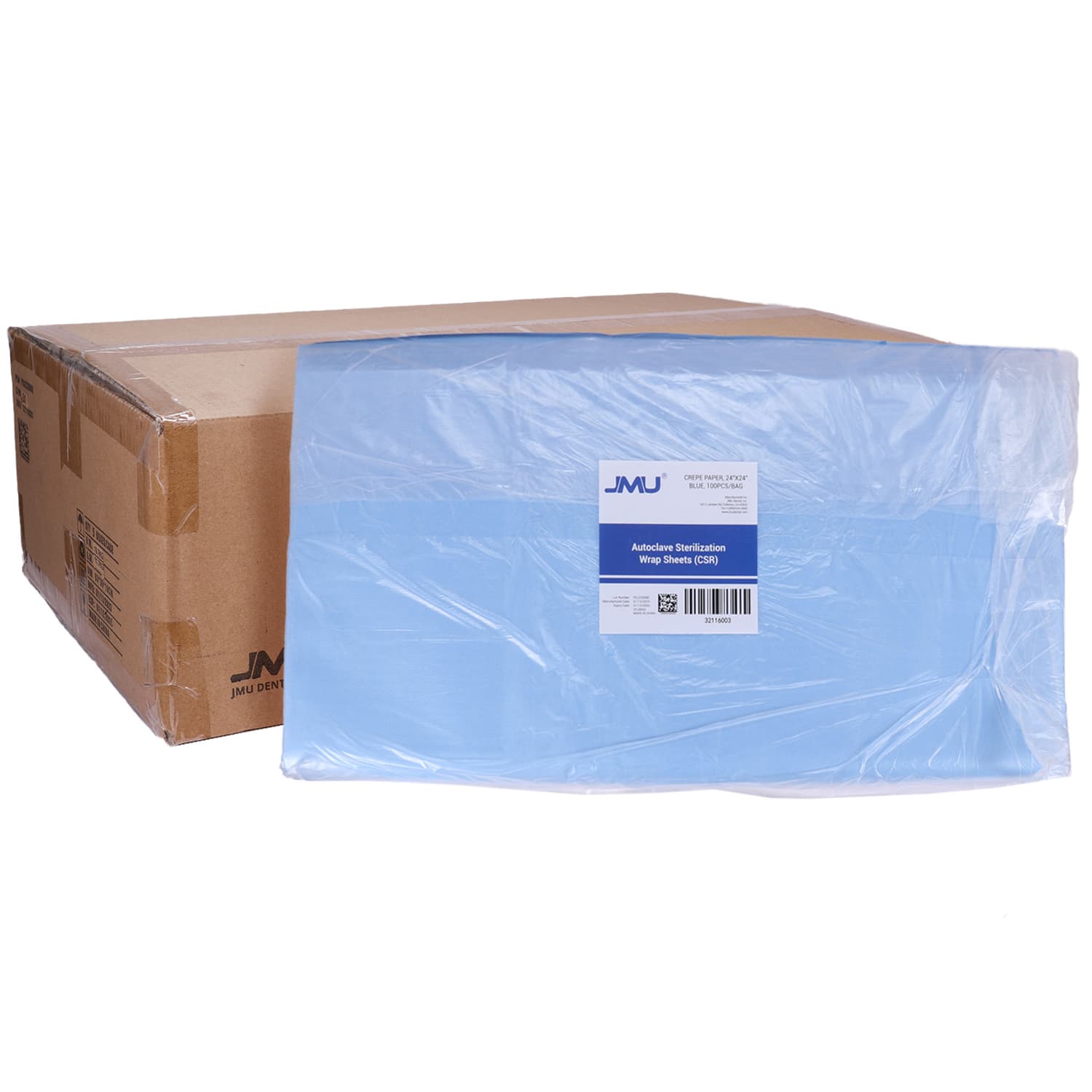 JMU CSR Sterilization Wrap Sheets, Crepe, 24"x24", Blue, 500/Case - JMU CSR Sterilization Wrap Sheets, Crepe, 24"x24", Blue, 500/Case - Image 1