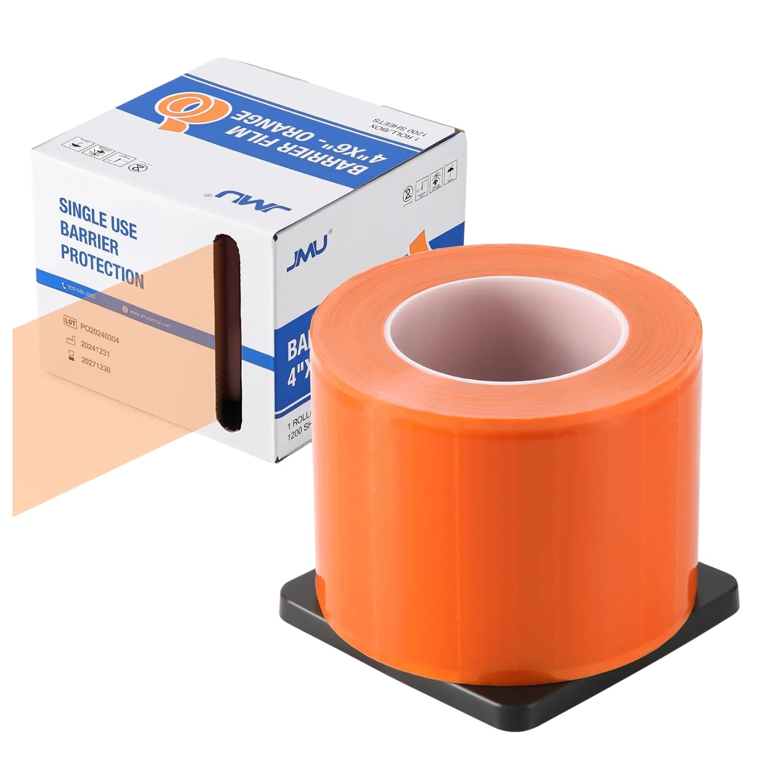JMU 4" x 6" Barrier Film, Orange, 1200 Sheets with Single Dispenser Box - JMU 4" x 6" Barrier Film, Orange, 1200/Sheets W/Single Dispenser Box - Image 1