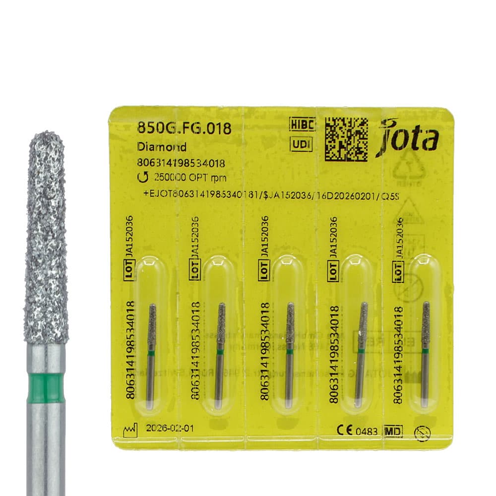 Jota Dentistry FG #850.018 Coarse Grit Round End Taper Diamond Burs, 1.8mm Head, Green, 5/Pk - Jota Dentistry FG #850.018 Coarse Grit Round End Taper Diamond Burs, 5/Pk - Image 1