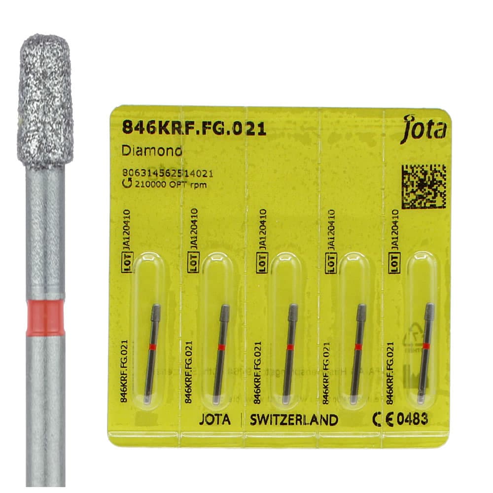 Jota Dentistry FG #846KR.021 Fine Grit Round Edge Taper Diamond Burs, Red Ring, 5/Pk - Jota Dentistry FG #846KR.021 Fine Grit Round Edge Taper Diamond Burs, 5/Pk - Image 1