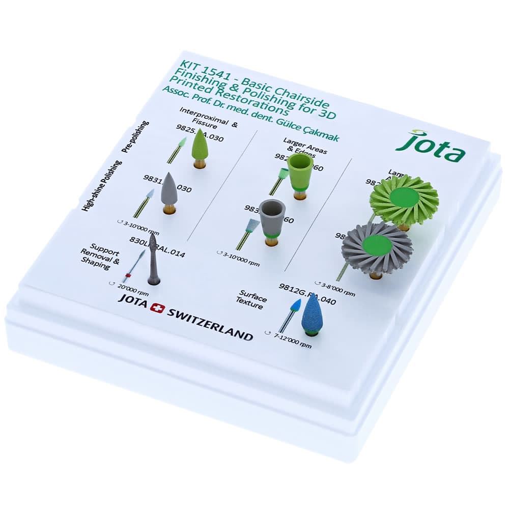 Jota Dentistry 3D Printed Restoration Finishing & Polishing Kit, 8-Piece Set, 9825.030/9826.060/830LF.014/9812G.040/8929.RS.140/9831.RS.030/9832.RS.060/9837.RS.140 - Jota Dentistry 3D Printed Restoration Finishing & Polishing Kit, 8-Piece Set. Includes: - Image 1