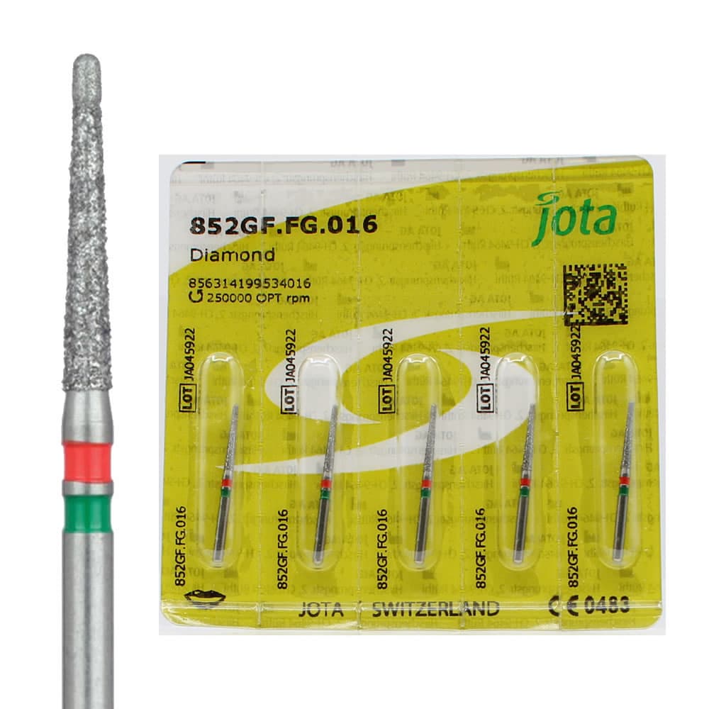 Jota Dentistry FG #852.016 Dual-Grit Round End Taper Diamond Burs, 1.6mm, 5/Pk - Jota Dentistry FG #852.016 Dual-Grit Round End Taper Diamond Burs, 5/Pk - Image 1