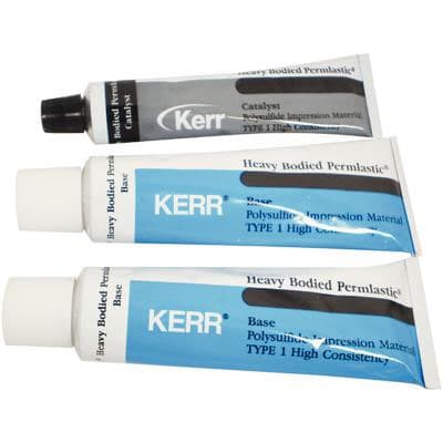 Kerr Permlastic Heavy Body Polysulfide Impression Material, Standard Package (No Mixing Pad), 2 Base Tubes (100 g each) + 1 Catalyst Tube (70 g) - Permlastic Heavy Body, Standard Package (No Mixing Pad). Polysulfide - Image 1