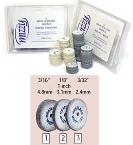 Keystone Mizzy Heatless #3 White Aluminum Oxide Finishing Wheels, 3/32" x 1" (2.4 mm), 50/Bx - Mizzy Heatless # 3 White Heatless Wheels are Made of Non-Contaminating - Image 1