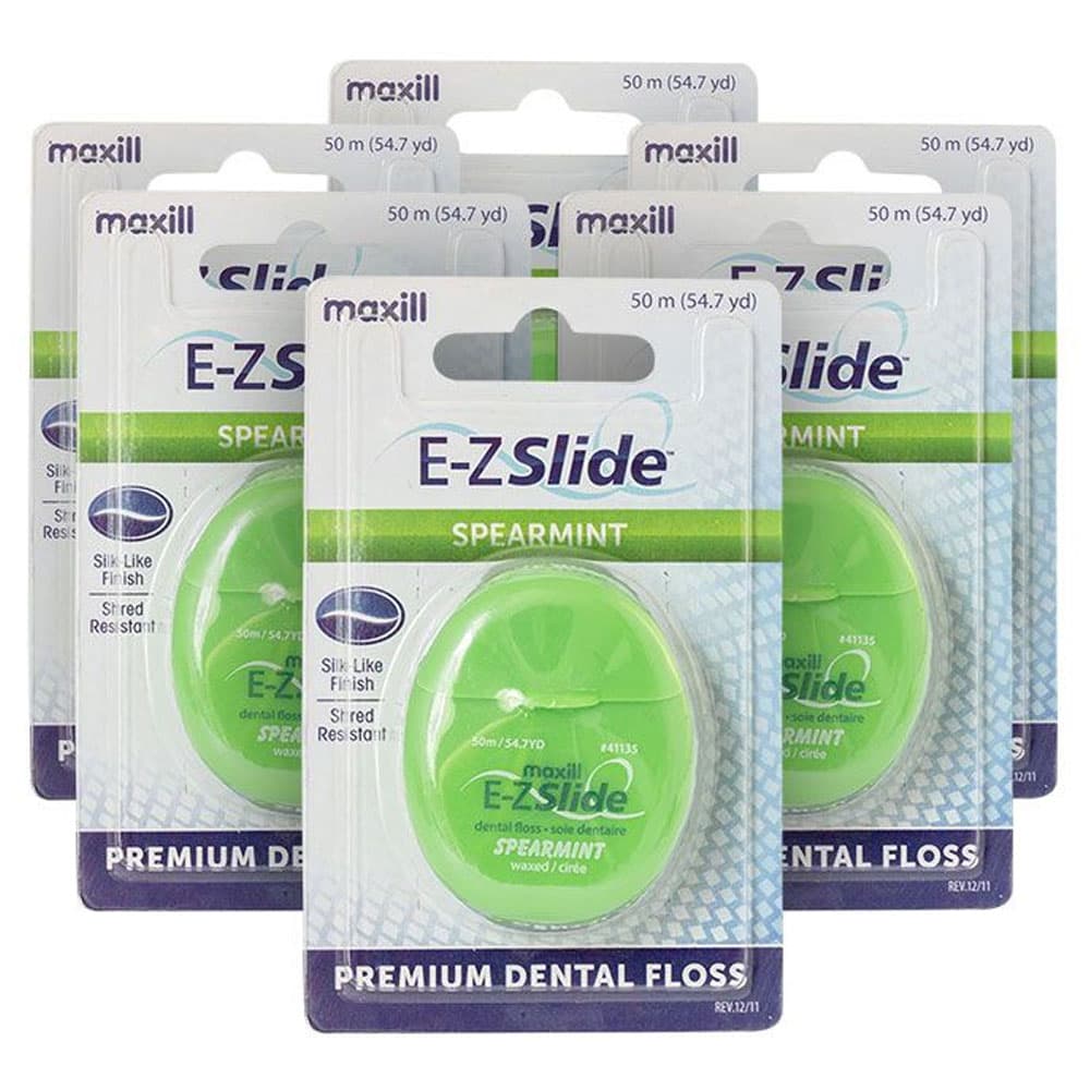 Maxill E-Z Slide Waxed Dental Floss Dispenser, Spearmint, 54.7 yd/50 m, 6/Pk - Maxill E-Z Slide Waxed Dental Floss Dispenser, Spearmint, 54.7 yards/50 m, 6/Pk - Image 1