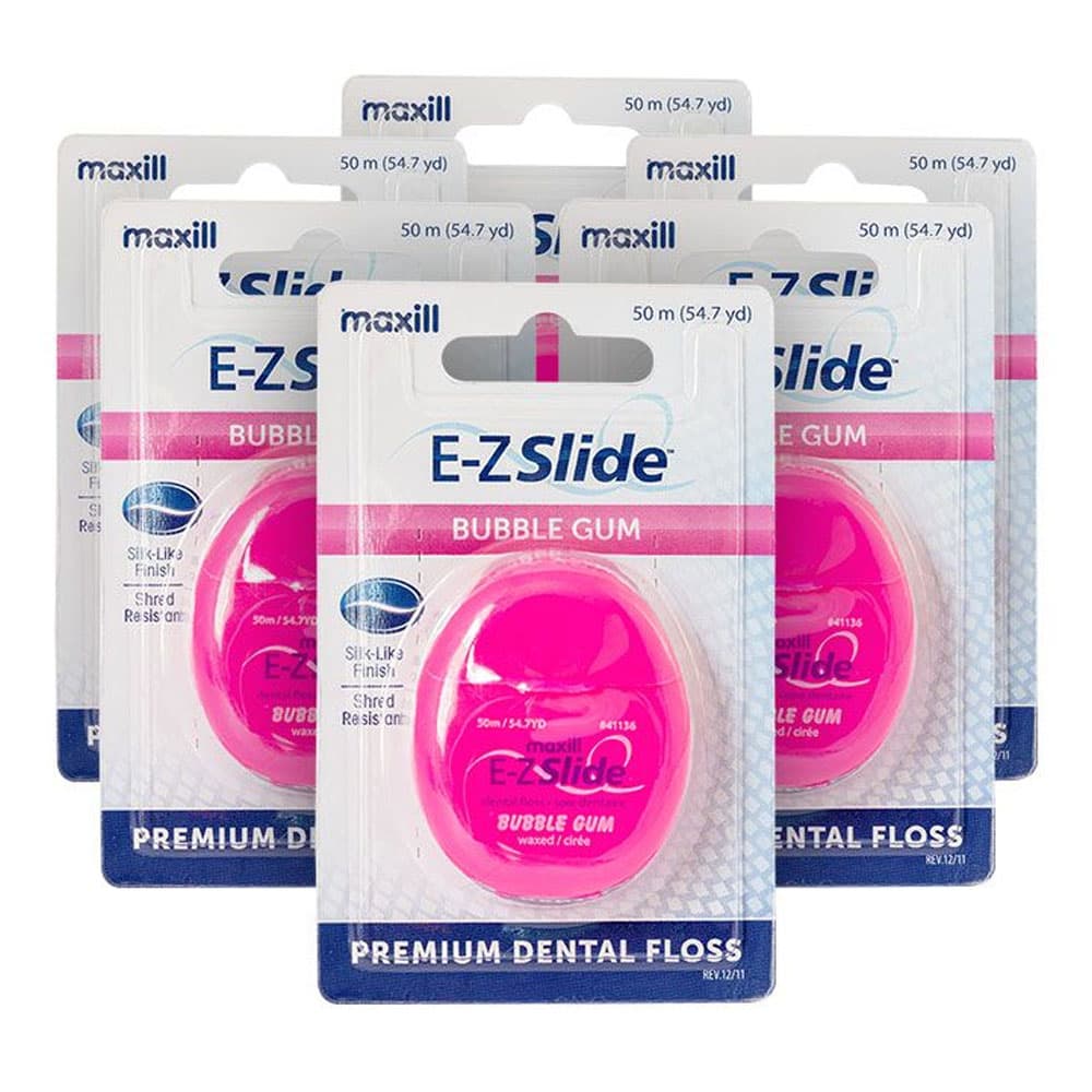 Maxill E-Z Slide Waxed Dental Floss Dispenser, Bubble Gum, 54.7 yd (50 m), 6/Pk - Maxill E-Z Slide Waxed Dental Floss Dispenser, Bubble Gum, 54.7 yards/50 m, 6/Pk - Image 1