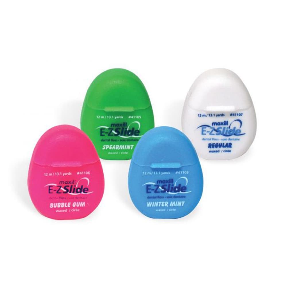 Maxill E-Z Slide Waxed Dental Floss Dispenser, Assorted Flavors (Spearmint, Bubble Gum, Regular, Winter Mint), 13 Yards/12 m, 100/Case - Maxill E-Z Slide Waxed Dental Floss Dispenser, Assorted, 13 Yards/12 m, 100/Case - Image 1