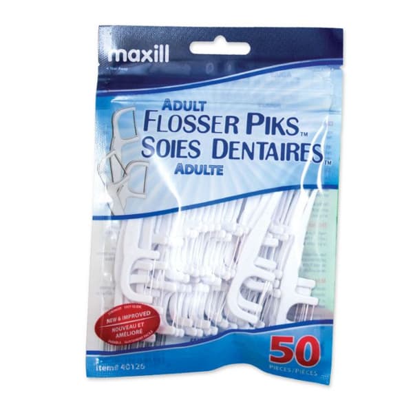 Maxill Flosser Piks Adult Regular, 50 Picks per Bag, 6 Bags per Bundle - Maxill Flosser Piks Adult Regular, 50 Picks per Bag, 6 Bags per Bundle. - Image 1
