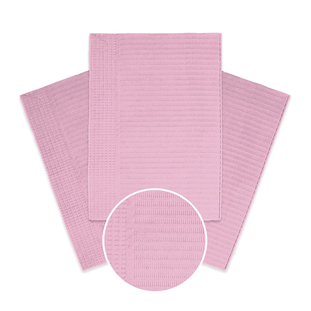 Maxill maxi-bibs Patient Bibs, 13" x 18", 2-Ply Paper/1-Ply Poly, Pink, 500/Case - Maxill maxi-bibs Patient Bibs, 13" x 18", 2-Ply Paper/1-Ply Poly, Pink, 500/Case - Image 1