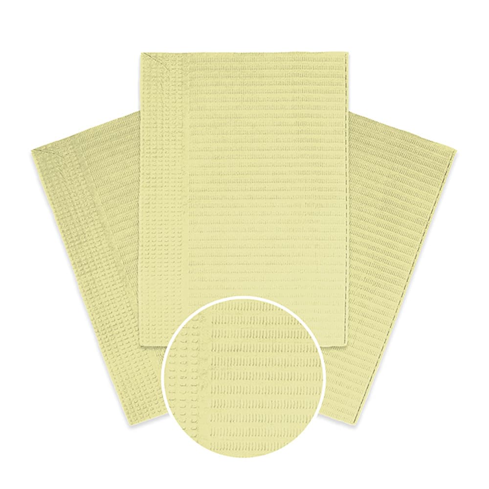 Maxill maxi-bibs Patient Bibs, 13" x 18", 2-Ply Paper/1-Ply Poly, Yellow, 500/Case - Maxill maxi-bibs Patient Bibs, 13" x 18", 2-Ply Paper/1-Ply Poly, Yellow, 500/Case - Image 1