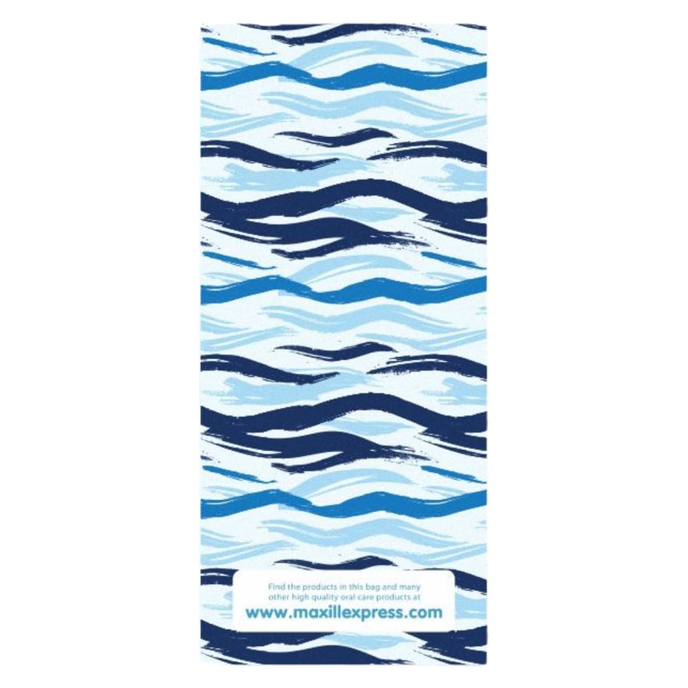 Maxill 3.9" x 9" Slim Paper Patient Giveaway Bag, Blue Waves Pattern, 100/Pk - Maxill 3.9" x 9" Slim Paper Patient Giveaway Bag, Blue Waves Pattern, 100/Pk - Image 1