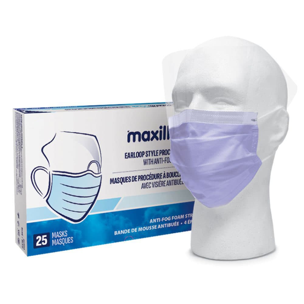 Maxill Plus 4-Ply ASTM Level 3 Earloop Mask with Anti-Fog Visor, Lavender, 25/Box - Maxill Plus 4-Ply ASTM Level 3 Earloop Style Mask w/ Anti-Fog Visor, Lavender, 25/Box - Image 1