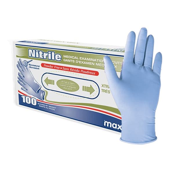 Maxill Nitrile Powder Free Exam Gloves, XX-Large, 3.9 mil, Light Blue, 100/Box - maxill XX-Large, Powder Free, 3.9mil Nitrile Exam Gloves, 100/Bx - Image 1