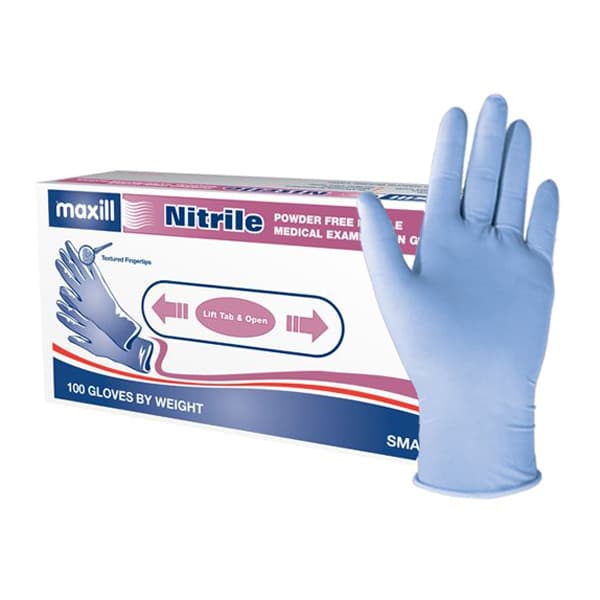 Maxill Nitrile Powder-Free Exam Gloves, Small, 3.9 mil, Light Blue, 100/Box - maxill Small, Powder Free, 3.9mil Nitrile Exam Gloves, 100/Bx - Image 1