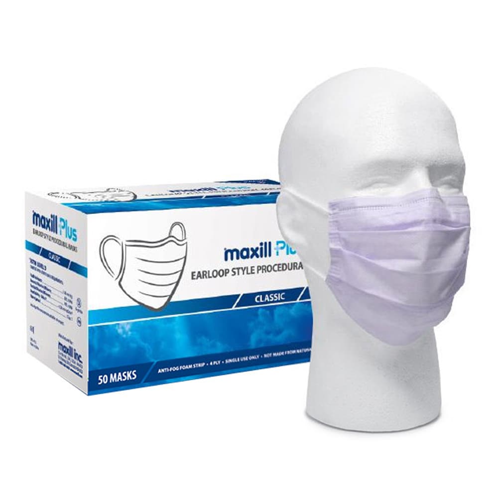 maxill Plus ASTM Level 3 4-Ply Earloop Face Masks, Lavender, 50/Box - maxill Plus ASTM Level 3 4-Ply Earloop Face Masks, Lavender, 50/Box - Image 1