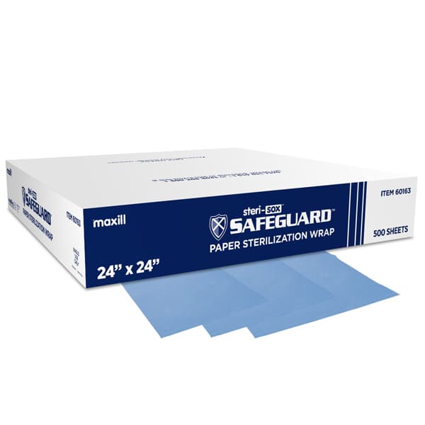 Maxill steri-sox Safeguard Paper Sterilization Wrap, 24" x 24", 500 Sheets/Box - steri-sox Safeguard 24" x 24" Paper Sterilization Wrap, 500 Sheets/Box - Image 1