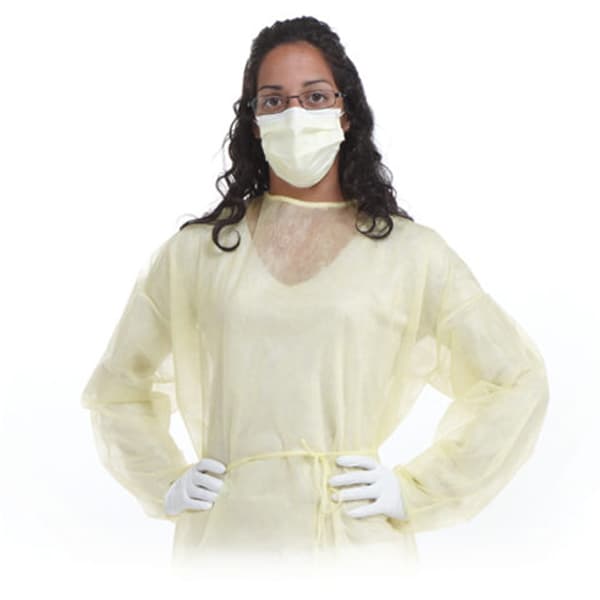 SafeBasics X-Large Isolation Gown, Yellow, Elastic Cuffs, Front Tie, 10/Pk - SafeBasics X-Large Isolation Gown Yellow, Elastic Cuffs, Front Tie, 10/Pk - Image 1