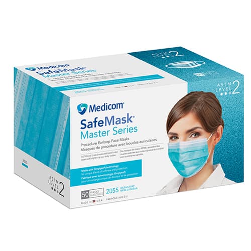 Medicom SafeMask Master Series Ear-Loop Face Mask, ASTM Level 2, Ocean Surf (Aquamarine), 50/Bx, 10 Boxes/Case - SafeMask Master Series Ear-Loop Face Mask ASTM Level 2 -Ocean Surf - Image 1