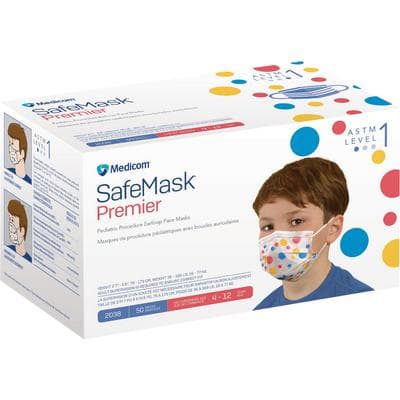 Medicom SafeMask Premier Pediatric ASTM Level Earloop Face Mask, Polka Dot, 50/Pkg - SafeMask Premier Pediatric ASTM Level Earloop Face Mask, Polka Dot 50/Pkg - Image 1