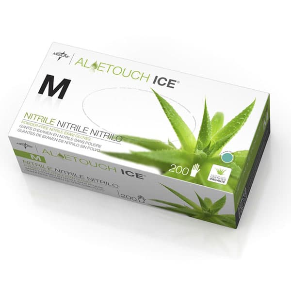Medline Aloetouch Ice Nitrile Exam Gloves, Powder-Free, Fingertip Textured, Non-Sterile, X-Small, Green, 200/Box - Aloetouch Ice Nitrile Exam Gloves - X-SMALL 200/Bx. Powder-Free, Fingertip - Image 1
