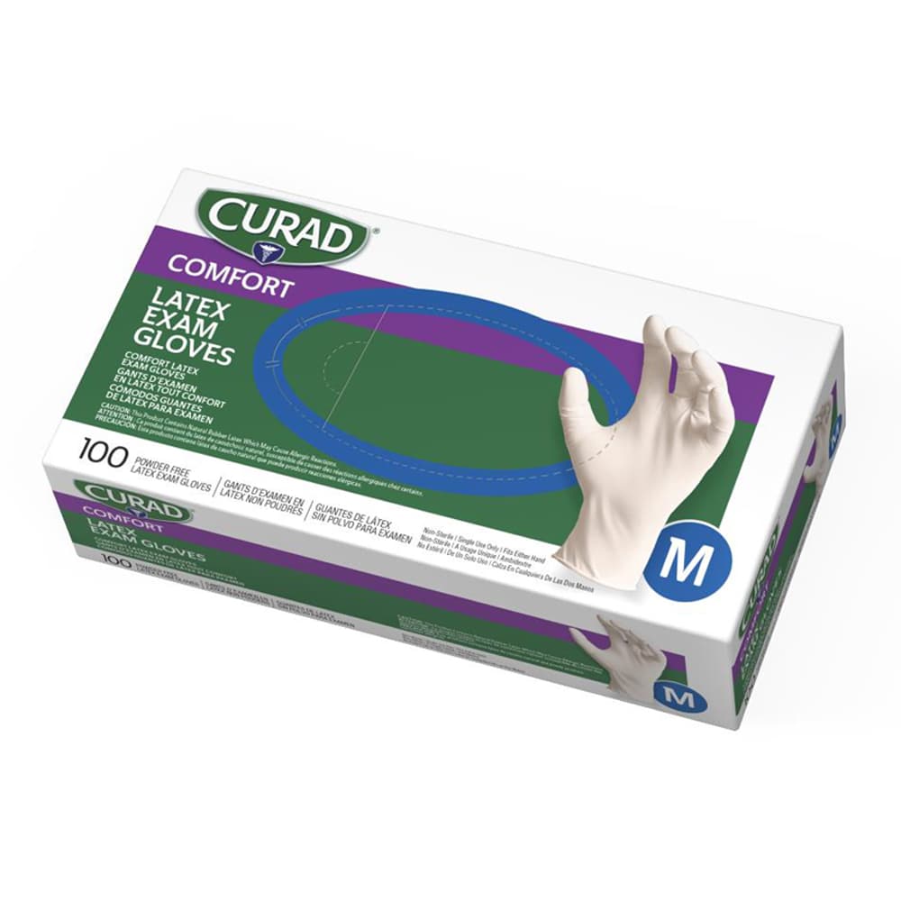 Curad Powder Free Latex Exam Gloves, Medium, White, 100/Box - Curad Powder Free Latex Exam Gloves, Medium, White, 100/Box - Image 1