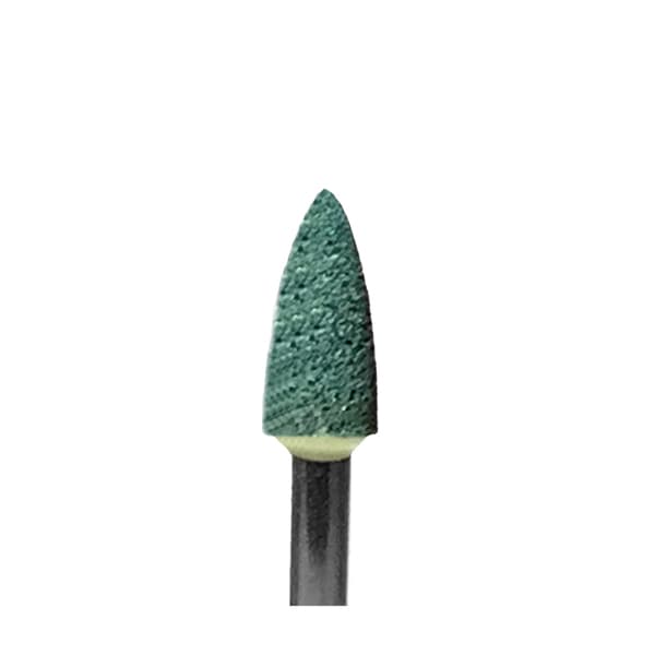 BesQual RA Shank Green Grinding Mounted Stone, #FL2 Flame (Taper), Silicon Carbide, 12/Pk, RG-FL2 - BesQual RA Shank, #FL2 Green Grinding Mounted Stone Stone, Flame (Taper), 12/Pk - Image 1