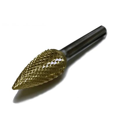 BesQual C-1/2 Flame Lathe Carbide Bur, 1/4" Shank, Titanium Nitride Coated, 1/Pk - BesQual C-1/2 Flame Lathe Carbide Bur 1/4" Shank, Titanium Nitrite Coated 1/Pk - Image 1