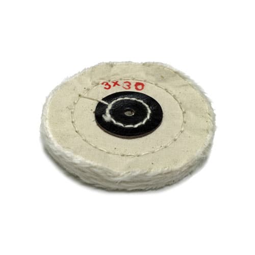 BesQual Muslin Buff Polishing Wheel, 3" x 30 Ply, White, Leather Center, 12/Pk - BesQual Muslin Buff - 3" x 30 ply, White, 12/Pk - Image 1