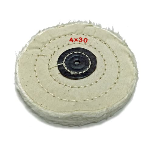 BesQual Muslin Buff Polishing Wheel, 4" x 30 Ply, White, Leather Center, 12/Pk - BesQual Muslin Buff - 4" x 30 ply, White, 12/Pk - Image 1