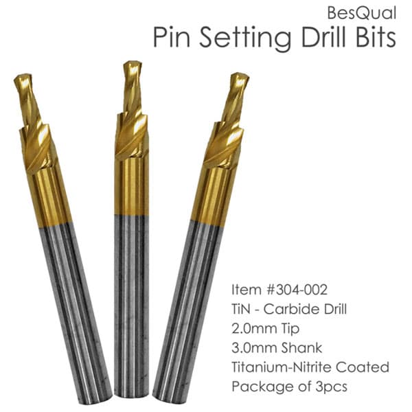 BesQual Carbide Drills for Pin Setting, Titanium-Nitride Coated, 2.0mm Tip, 3.0mm Shank, 3/Pk - BesQual Carbide Drills for Pin Setting, Titanium-Nitrite coated, 3/Pk. 2.0mm - Image 1