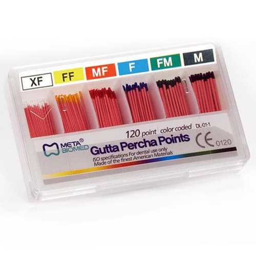 Meta Dental Gutta Percha Points, Fine, Color Coded, Sterile, Hand-Rolled, Spill-Proof, Box of 120 - Meta Gutta Percha Points - Fine, Color Coded, Sterile, Hand-Rolled, Spill-Proof - Image 1