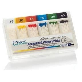 Meta Absorbent Paper Points, Size #20, Color Coded, Sterile, Hand-Rolled, Box of 200 - Meta Absorbent Paper Points - #20, Color Coded, Sterile, Hand-Rolled - Image 1