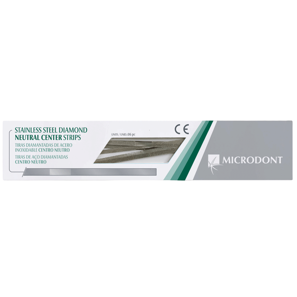 Microdont Stainless Steel Diamond Strips, 4.0mm Width, Single Sided, Gapped, Medium Grit, 150mm Length, 6/Pk - Microdont Stainless Steel Diamond Strips 4.0mm Single Sided, Gapped MED 6/Pk - Image 1
