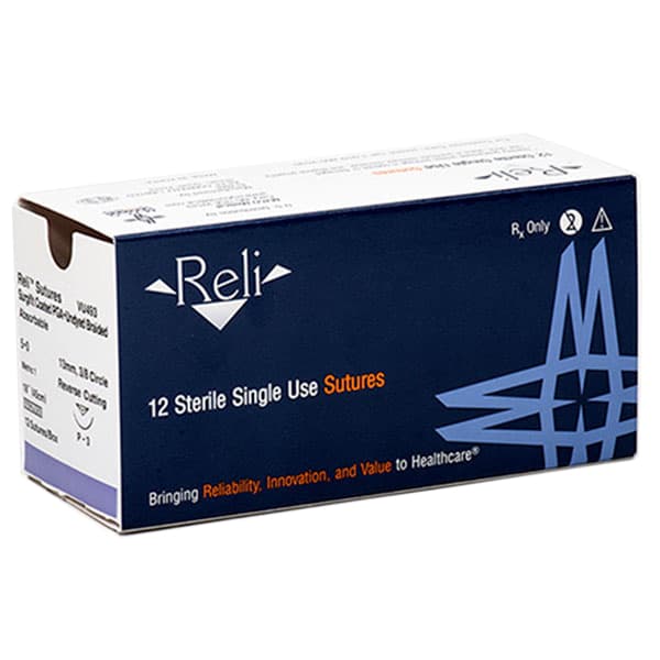 Reli Plain Gut Suture, 4/0, 27" (69 cm), C-6 Reverse-Cutting 19 mm Needle, 3/8 Circle, Box of 12 - Reli 4/0, 27" Plain Gut Suture with C-6 Reverse-cutting 19mm Needle - Image 1