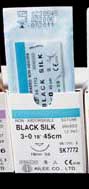 Reli Silk Black Braided Suture, 3/0, 18" with Reverse-Cutting 23 mm Needle (1/2 Circle), Box of 12 - Reli 3/0, 18" silk black braided suture with reverse-cutting 23 mm needle - Image 1