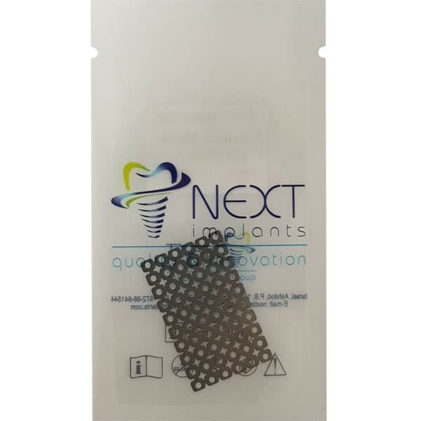 Next Implants Titanium Mesh Membrane, 36 mm x 22 mm x 0.1 mm, with Hope Pore Ø 1.4 mm, 1/Pk - Next Implants Titanium Mesh Membrane 36 mm x 22 mm x 01 mm, with Hope Pore à - Image 1