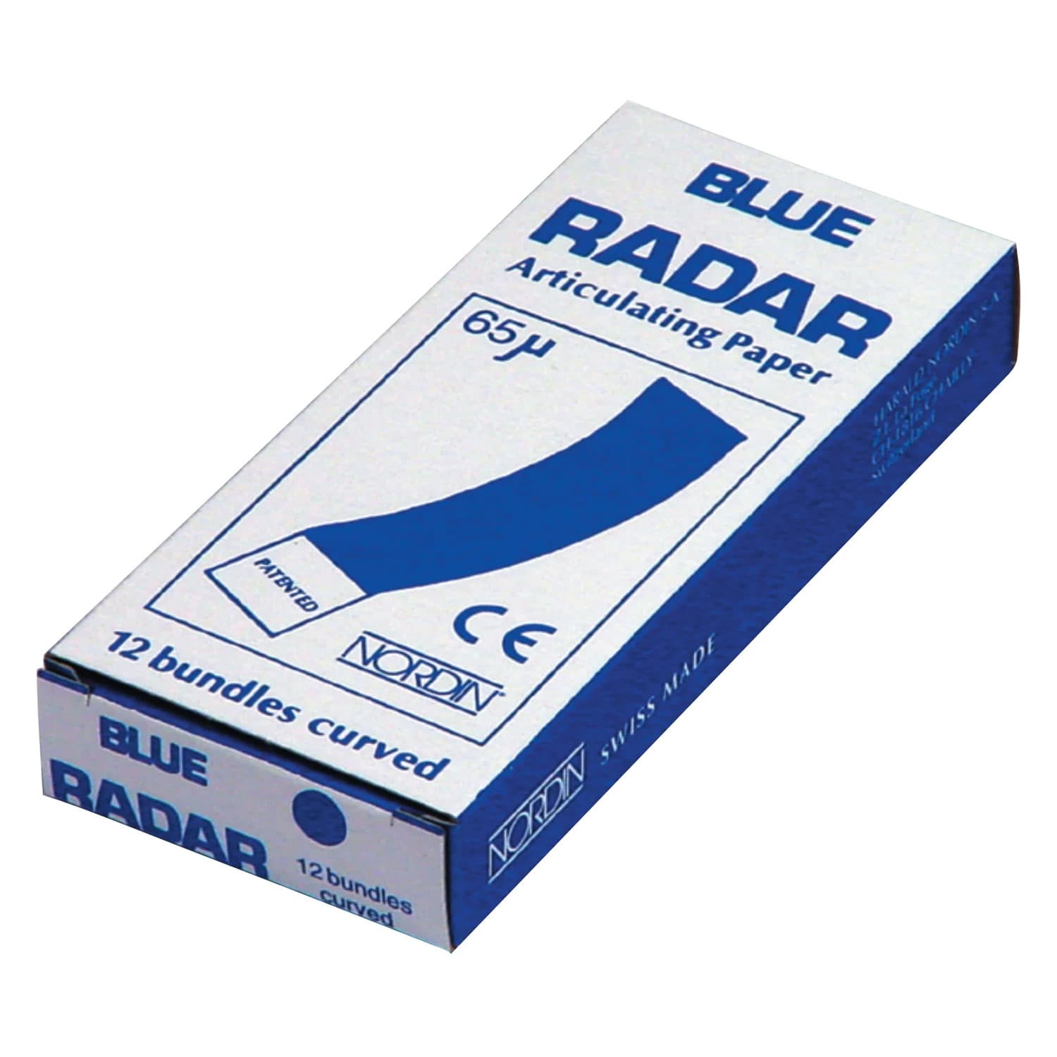 Nordin Radar Curved Articulating Paper, Blue/Blue, 65µ, 12 Sheets, 12/Pk - Articulating Paper Blue/Blue Curved - Image 1