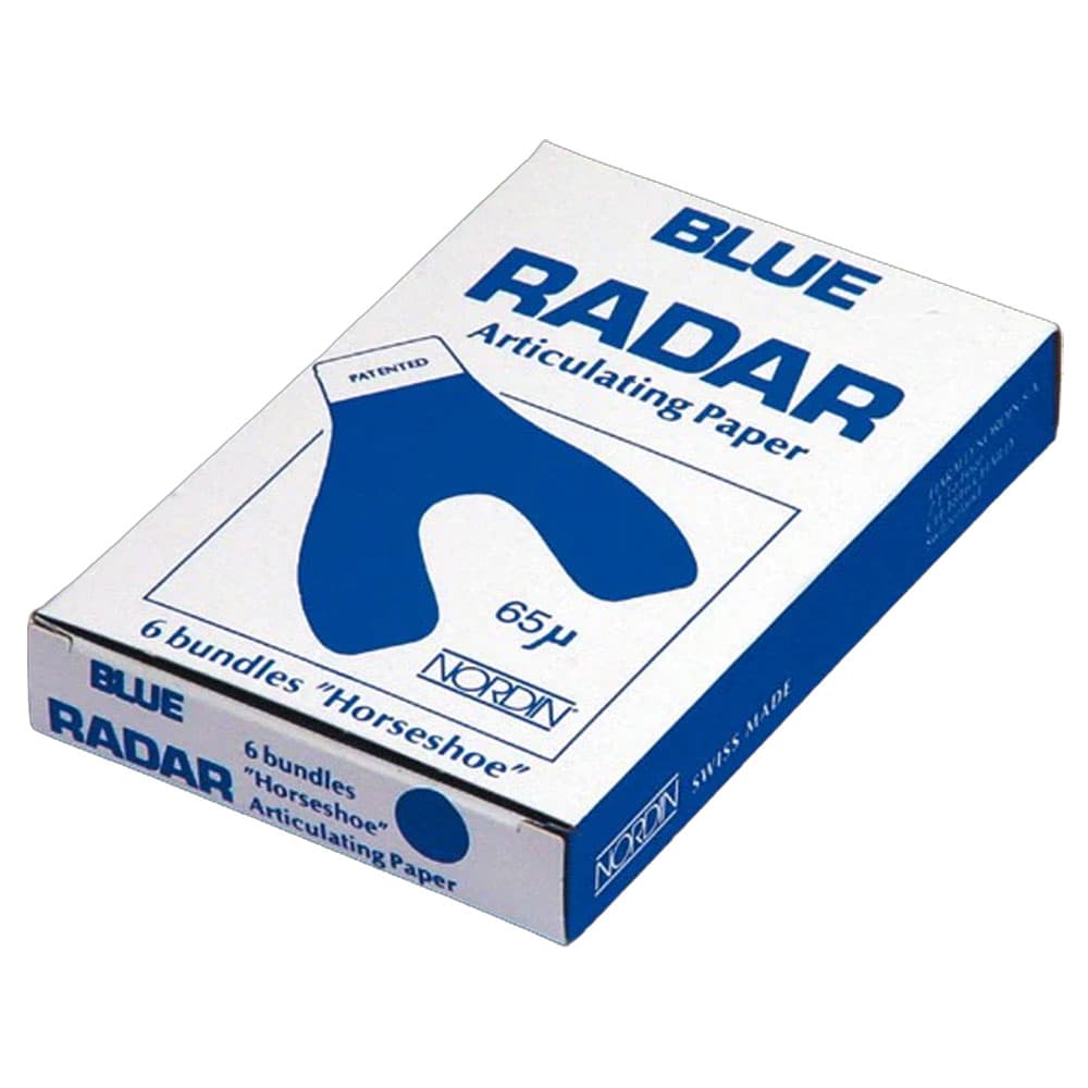 Nordin Radar Horseshoe Articulating Paper, Blue/Blue, 65µ, 12 Sheets, 6/Pack - Articulating Paper Blue/Blue Horseshoe - Image 1