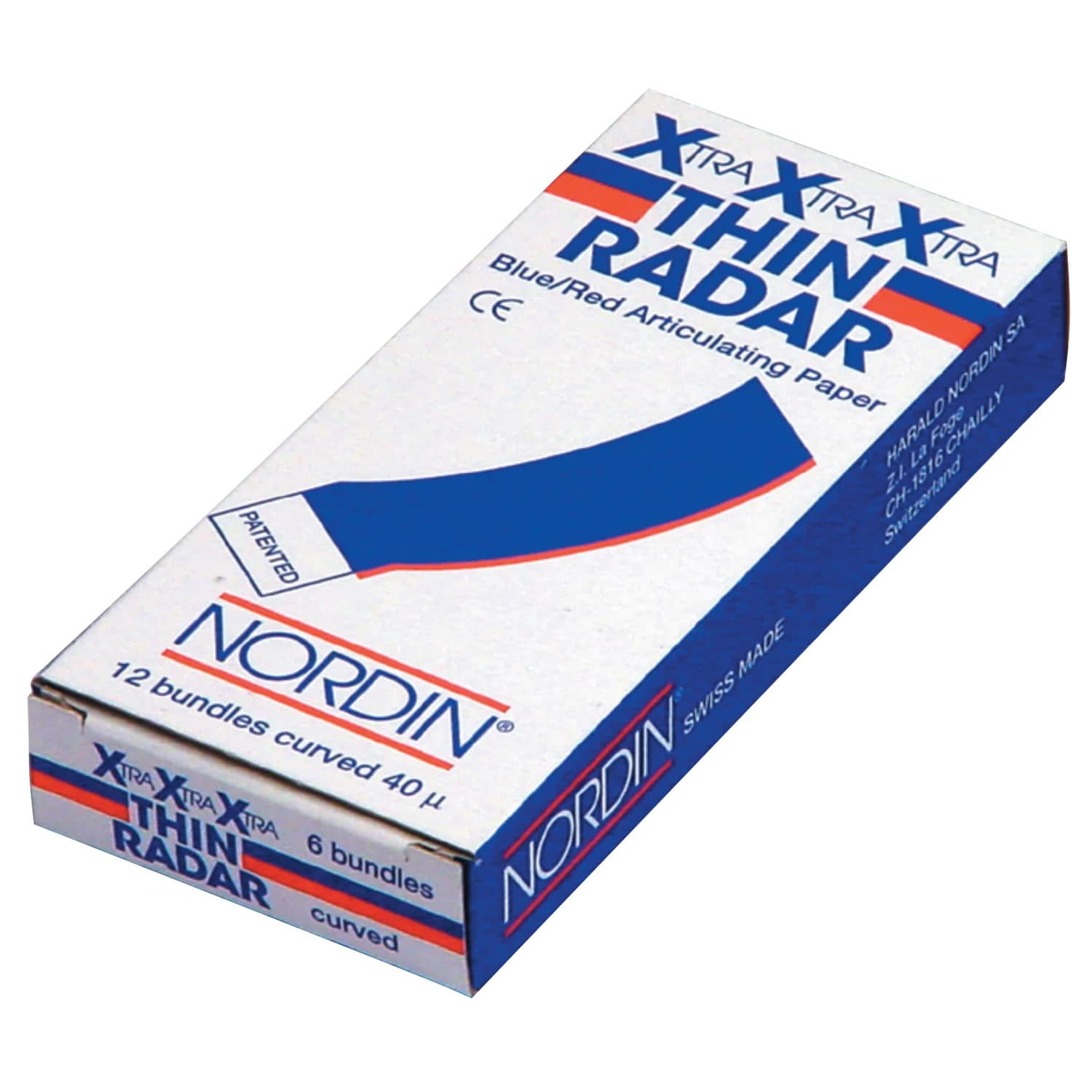 Nordin XXX-Thin Radar Curved Articulating Paper, Blue/Red, 40µ, 12 Sheets, 12/Pk, 01KWC87QEVFXHQ6P7B5K5DK0RF - Nordin XXX-Thin Radar Curved Articulating Paper, Blue/Red, 40µ, 12 Sheets, 12/Pk - Image 1