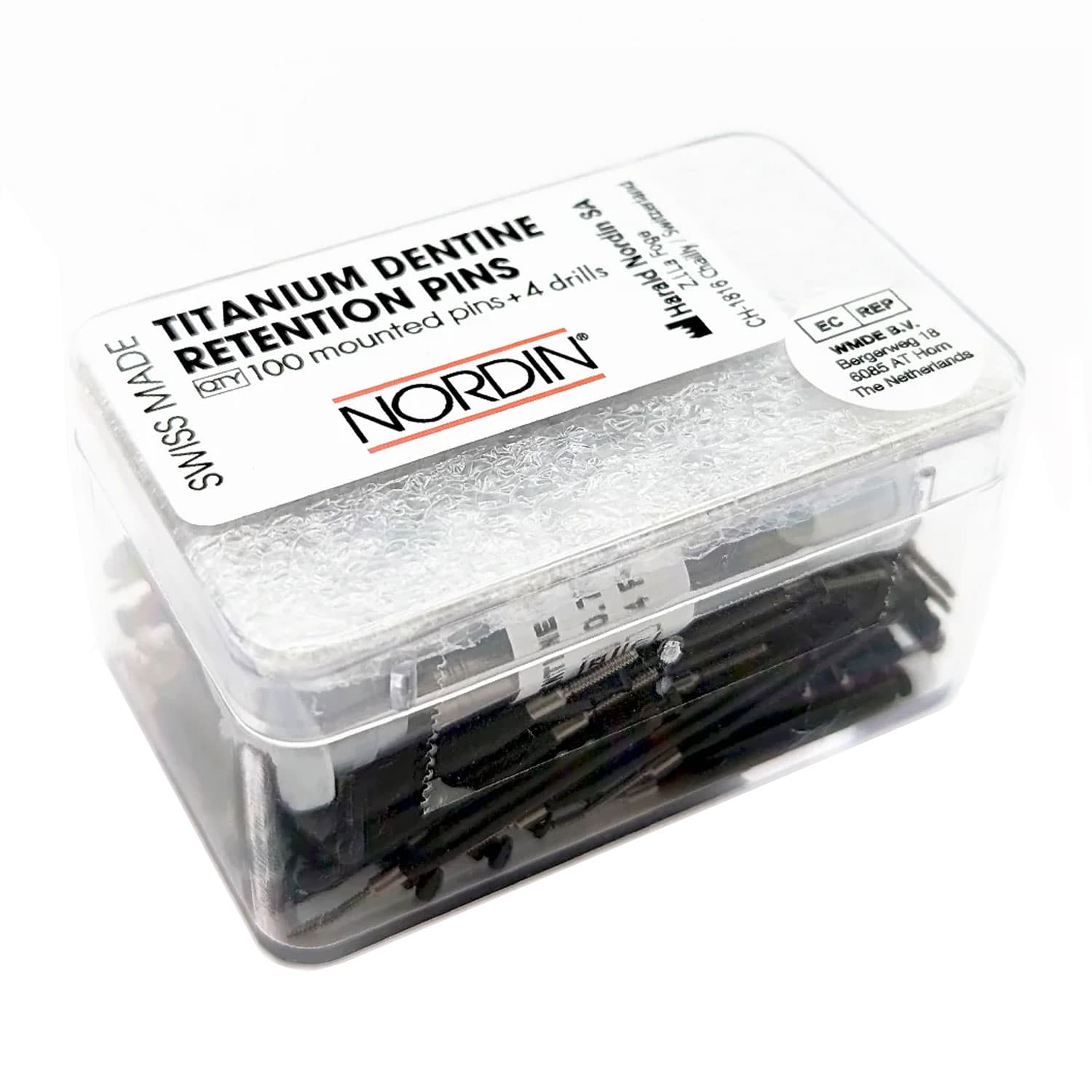 Nordin Titanium 0.75mm Dentine Retention Pins Kit, 100 Pins & 4 Drills, #06-004 - Nordin Titanium 0.75mm Dentine Retention Pins Kit, 100 Pins & 4 Drills - Image 1