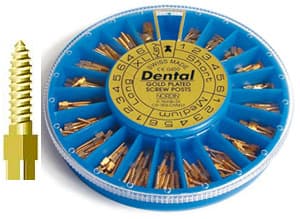 Nordin Dental Gold Plated Conical Cross Head Screw Posts, Lead Free Alloy, Assortment 240 (12 each size, with Hollow Key and Cross Key) - Screw Posts, Dental Gold Plated Conical Cross Head Lead Free Alloy, Assortment - Image 1