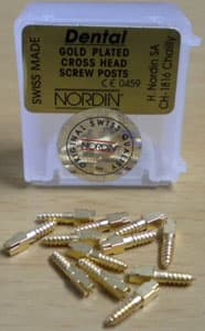 Nordin Gold Plated Conical Cross Head Screw Posts Refill L1, Lead Free Alloy, 12 Posts - Screw Posts Dental Gold Plated Conical Cross Head Refill L1, Lead Free Alloy - Image 1