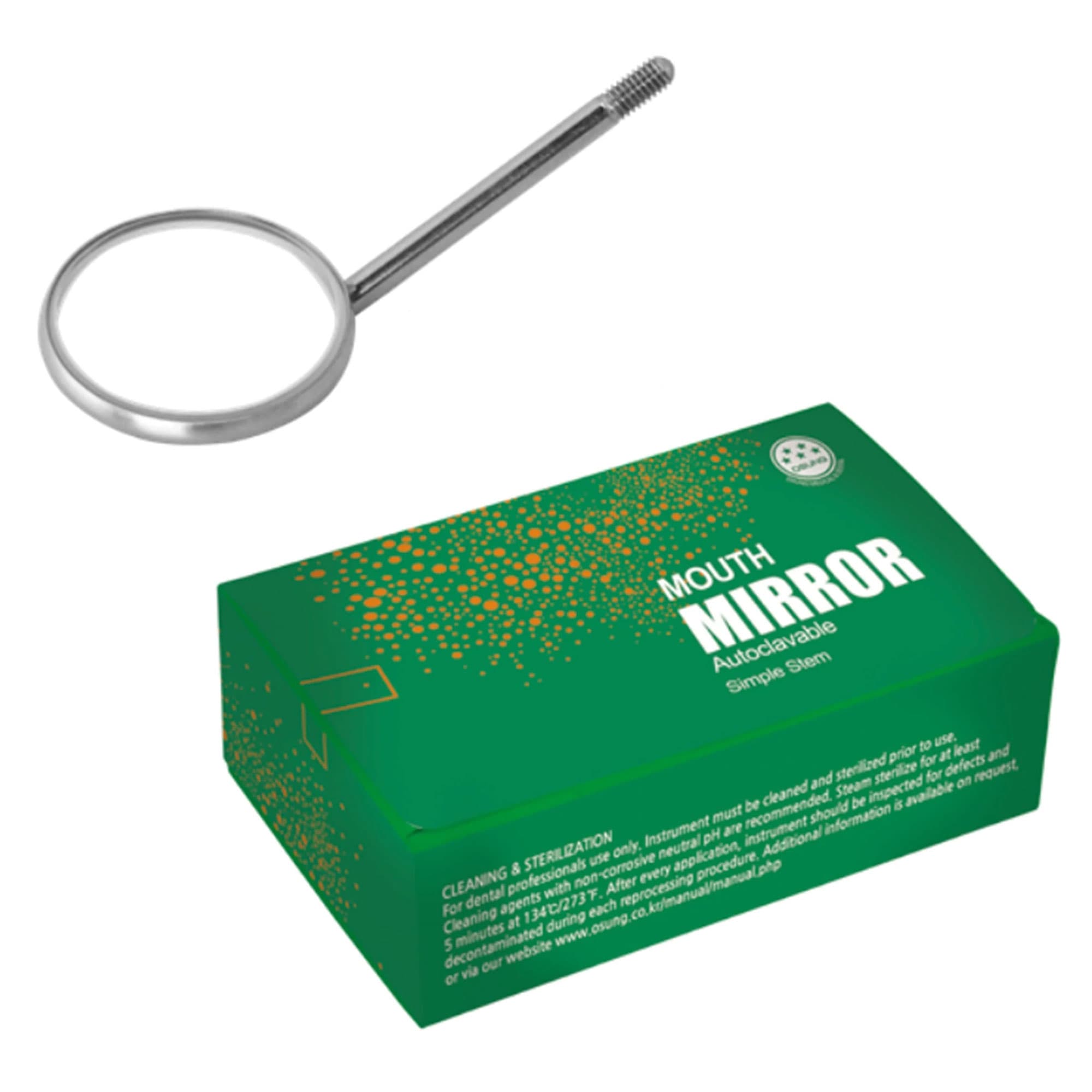 Osung Dental Mirror #4, Simple Stem, Plane Surface, 22mm Diameter, Box of 12 Mirror Heads with Free Steel Handle - Osung Dental Mirror #4, Simple Stem, Plane surface mirror. Box of 12 mirror - Image 1