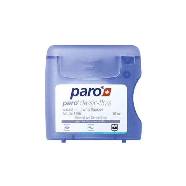 Paro Classic-Floss Dental Floss, Waxed, Mint Flavored with Fluoride, 50m Dispenser - Paro classic-floss Dental Floss, Waxed, Mint Flavored with Fluoride, 50m Dispenser - Image 1