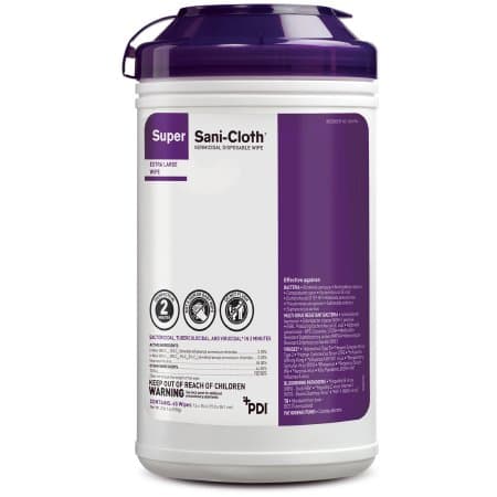 Super Sani-Cloth Germicidal Disposable Wipes, X-Large, 65 Wipes/Can, 6 Cans/Case (390 Wipes Total) - Super Sani-Cloth Germicidal Wipes, X-Large, 65/Can, 6 Cans/Case - Image 1